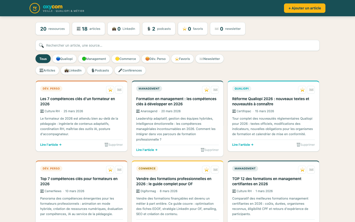 OXYCOM Veille - capture d'écran